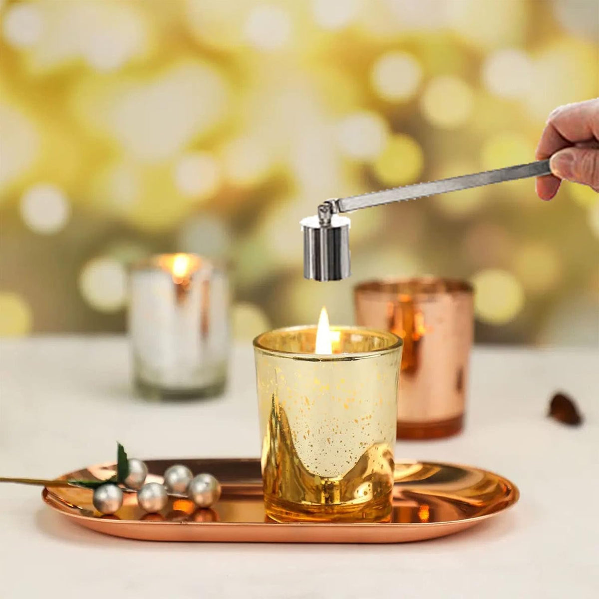 1Pc Candle Snuffer Candlesnuffers Extinguisher with Long Handle Silver