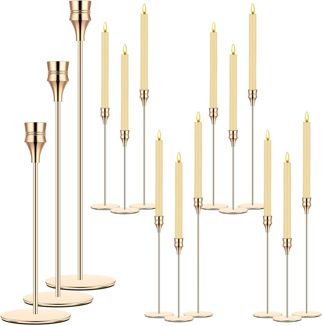 Yaomiao 15 Pcs Gold Candlestick Holders Metal Taper for Wedding Table