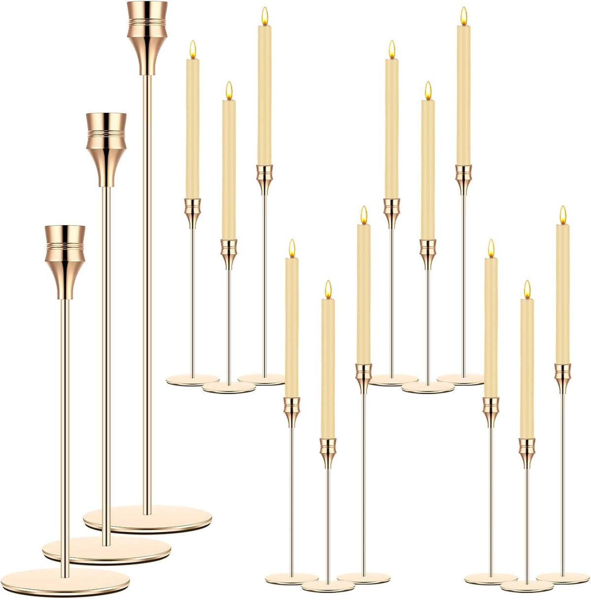 Yaomiao 15 Pcs Gold Candlestick Holders Metal Taper for Wedding Table