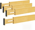4 PCS Expandable Wooden Drawer Dividers, 2.6 in High Adjustable Wood Drawer Organizers, 12.5 to 17.5 in Spring Loaded Separators for Clothing, Kitchen Utensils, Desk, Bathroom Storage