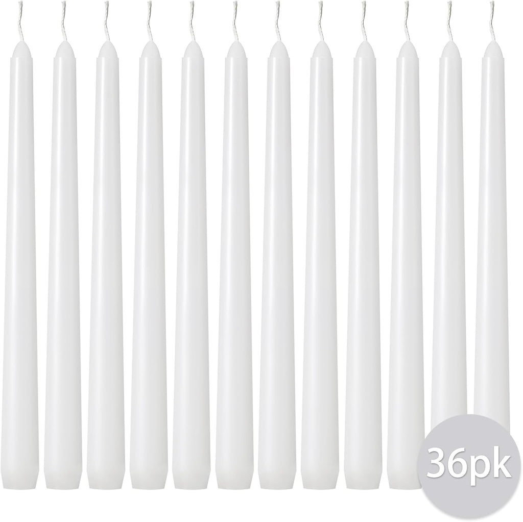kedtui Taper Candles 10 inch (H) Dripless, Set of 36 White Unscented and Smokeless Taper Candles Long Burning, Paraffin Wax with Cotton Wicks for Burning 8 Hours Time