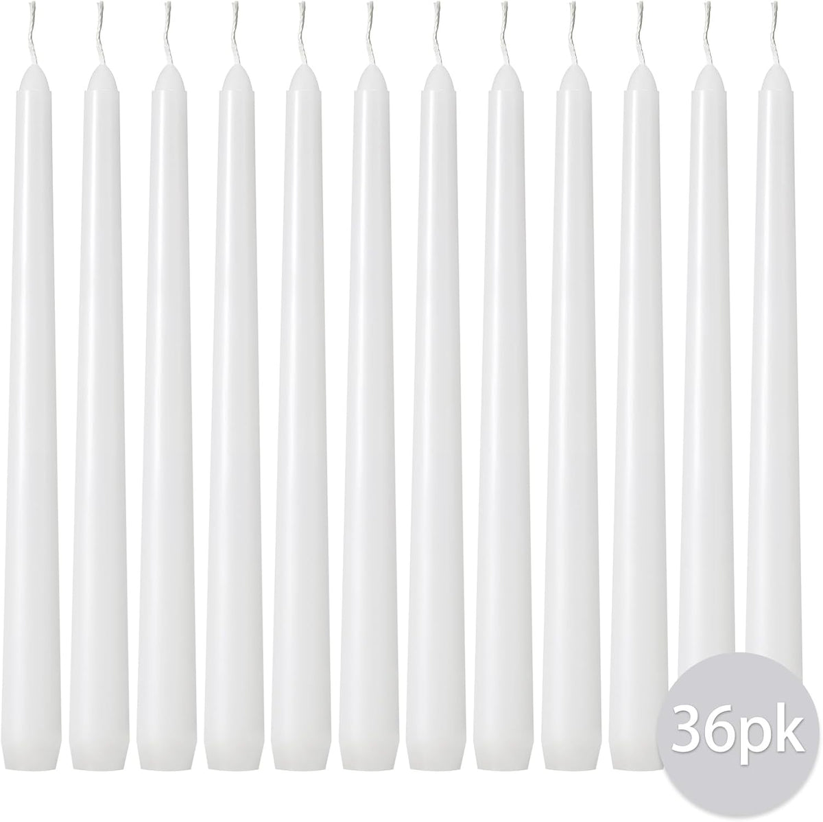 kedtui Taper Candles 10 inch (H) Dripless, Set of 36 White Unscented and Smokeless Taper Candles Long Burning, Paraffin Wax with Cotton Wicks for Burning 8 Hours Time