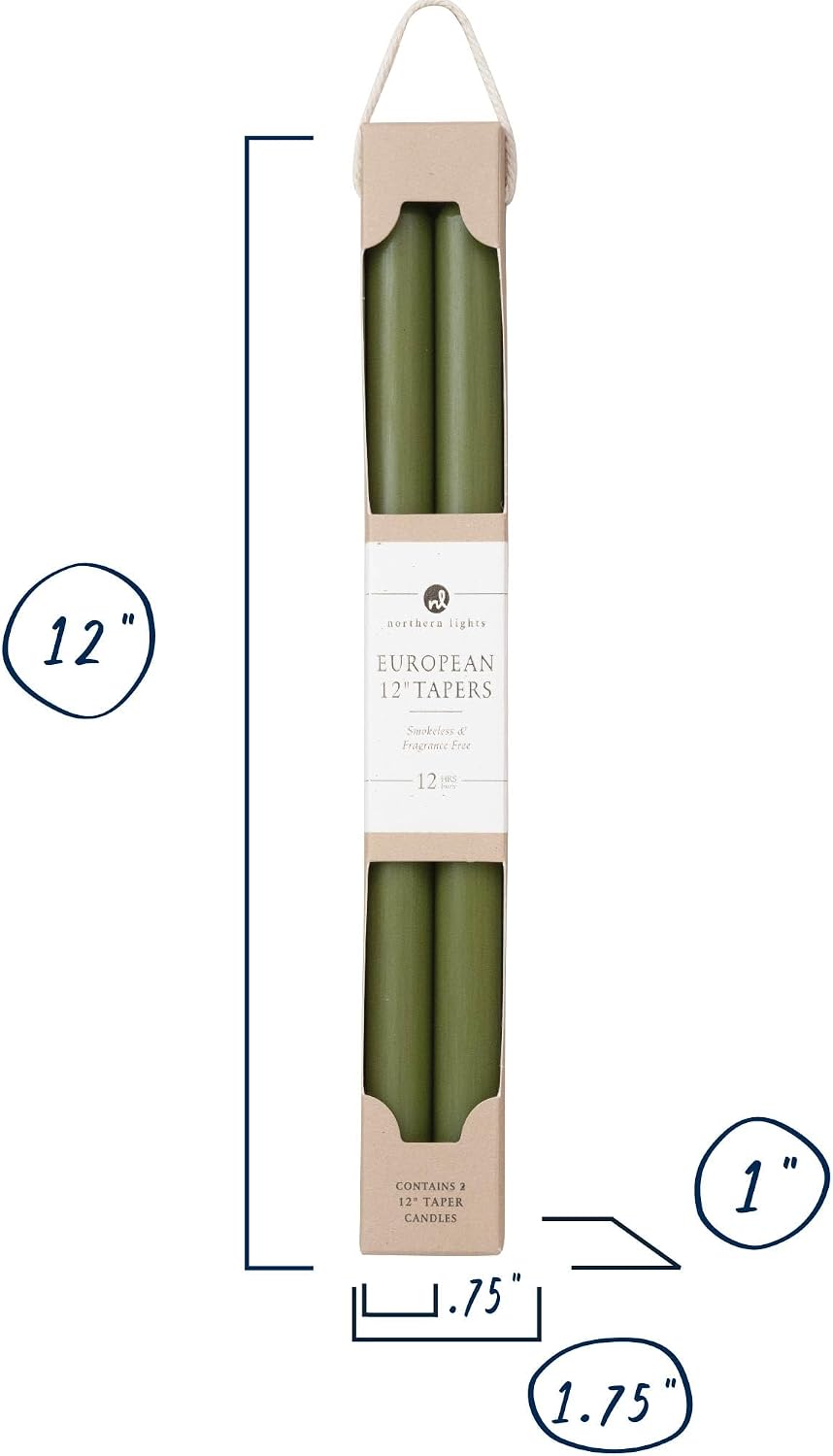 Northern Lights Candles - 12" 2pk Tapers - Moss Green - 72895