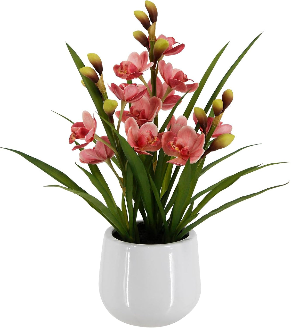 Faux Orchid Plant 19" Tall, Realistic Touch Leaves, Potted Cymbidium Artificial Plants Indoor for Home Decor Small Office Home Living Room-Pink