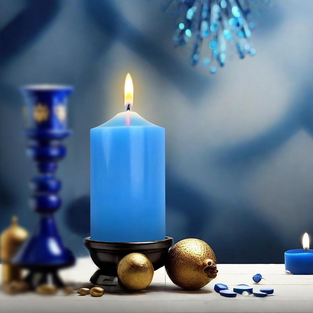 12 Pack 2x3 Hand Poured Dripless Pillar Candles, Soy Candles, Non-Toxic, Unscented, Smokeless, for Power Outages & Emergency (Blue)