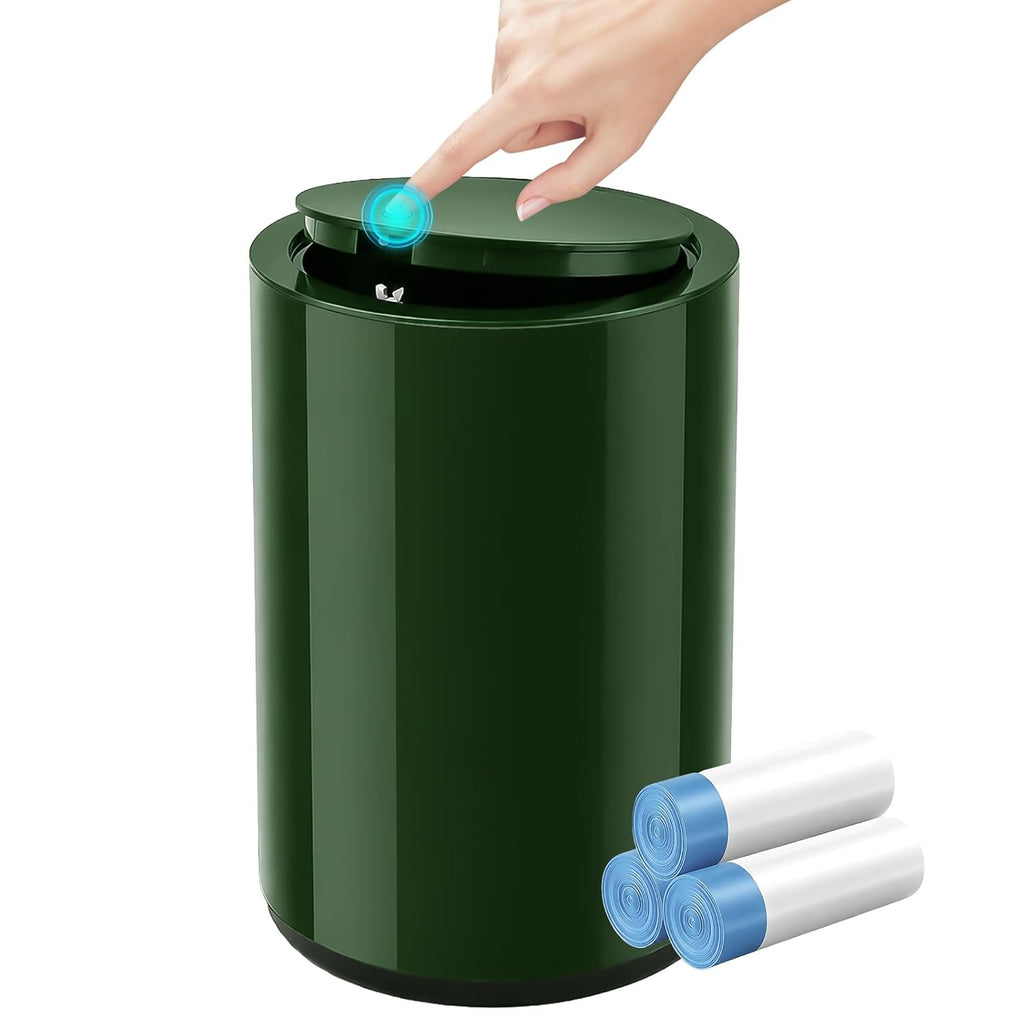 Small Bathroom Trash Can with Lid, 2.1 Gallon Plastic Garbage Can Green