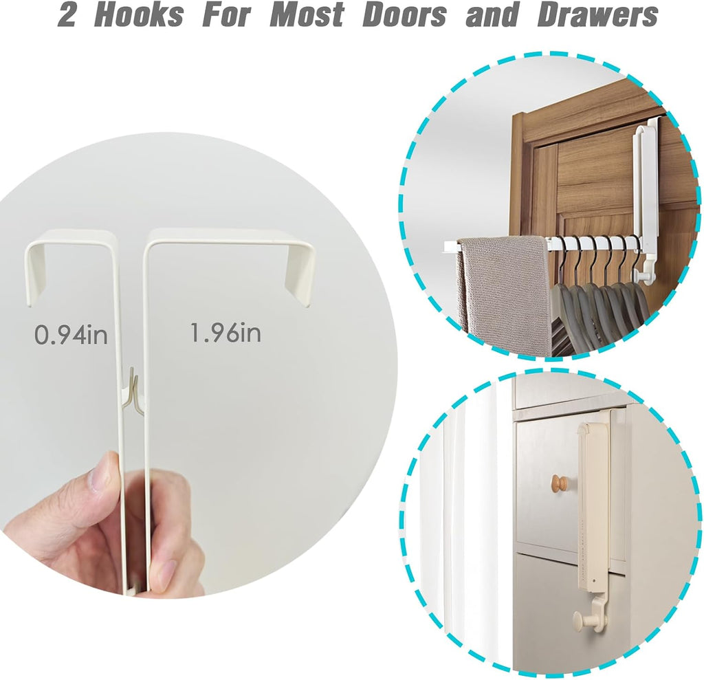 Over The Door Drying Rack for Clothes - 2 Brackets For Different Door Thickness - All Metal Fold Away Clothes Rails (Ivory White)