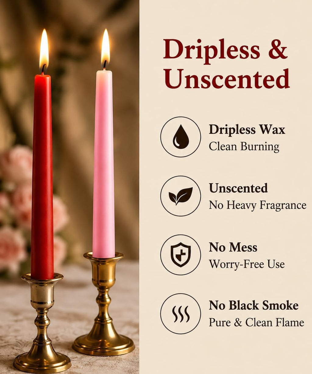 6 Pack Red 6 Pack Pink Taper Candle for Romantic Wedding Home Decor