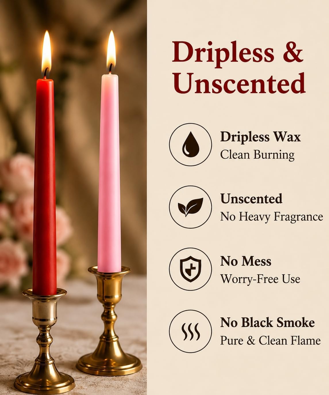 6 Pack Red 6 Pack Pink Taper Candle for Romantic Wedding Home Decor