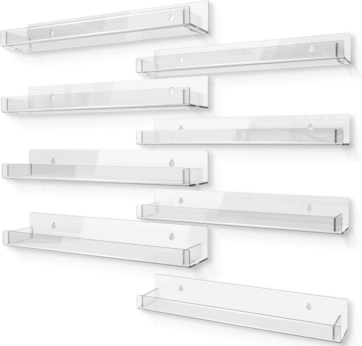 8 Pack 15 Inch Clear Acrylic Floating Wall Shelves, Kids Bookshelf