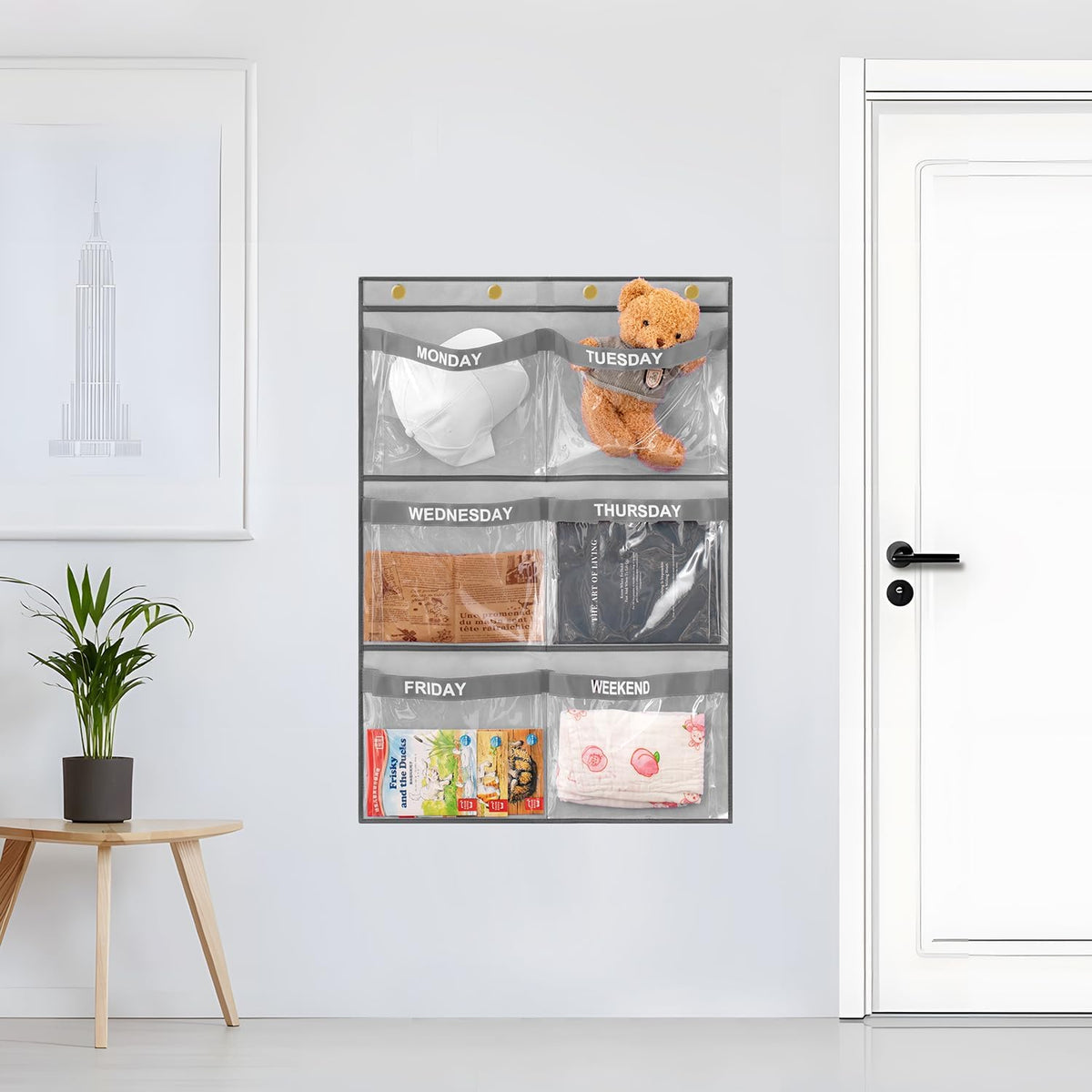 Weekly Clothes Organizer Day of Week School Clothing Storage Hanging Closet Organization for Kids Monday to Weekend (GREY)
