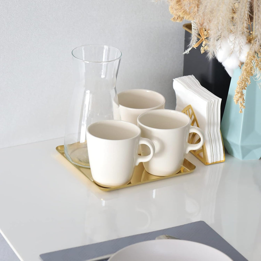 FREELOVE Metal Decorative Tray, Catchall Trays for Candle Tools Napkin Holder, Perfume Jewelry Organizer Makeup Trinket Dish, Dresser Vanity Counter Coffee Table Decor, Mirror Gold, 8''X8''