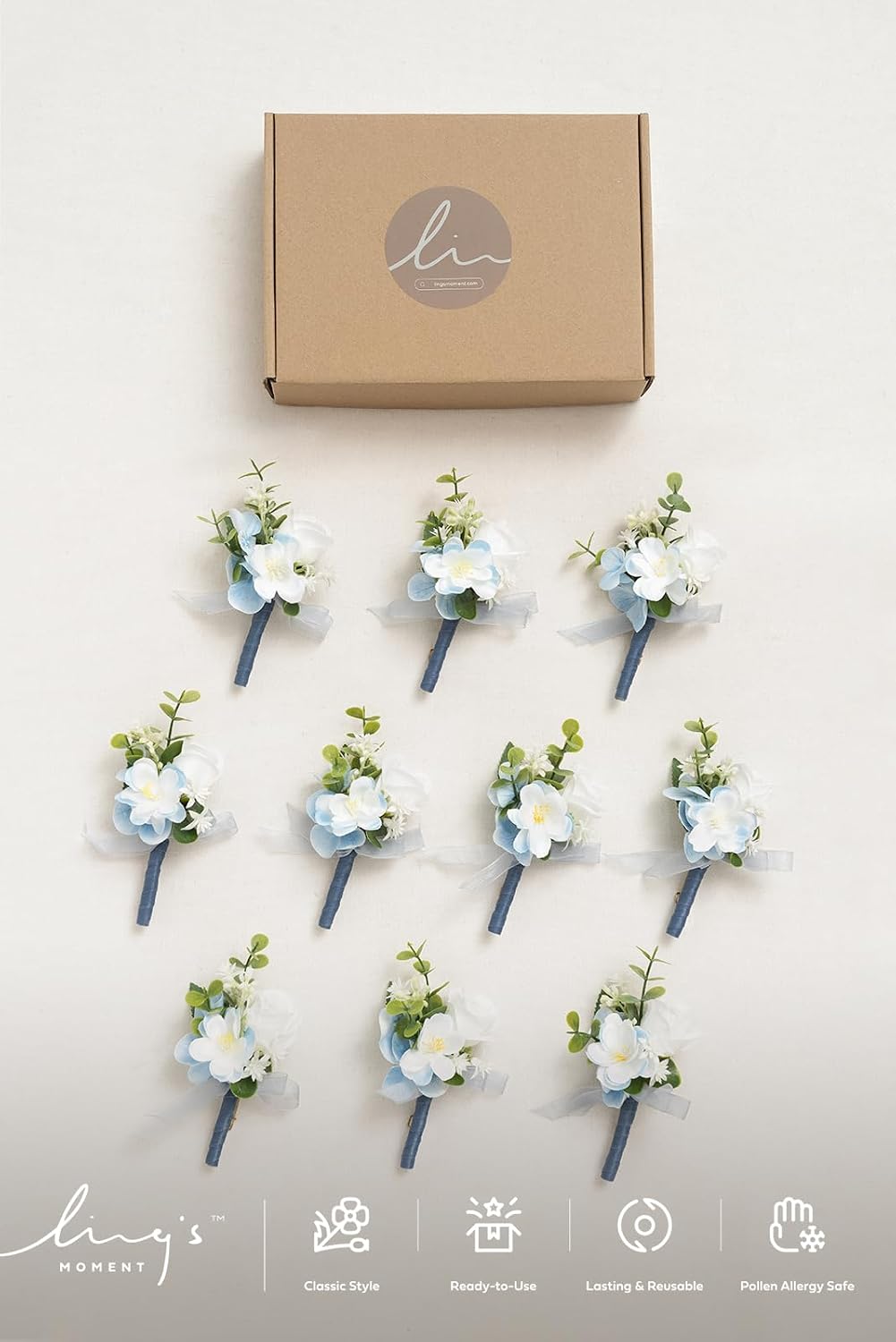 Ling's moment Boutonniere for Men, Blue, 10pcs