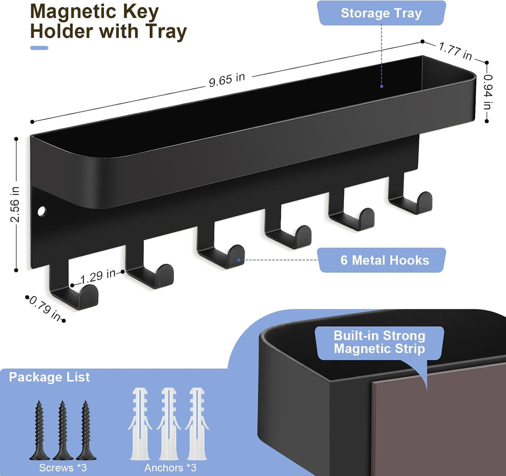RELBRO Magnetic Key Holder for Fridge, Key Rack with Shelf, Black