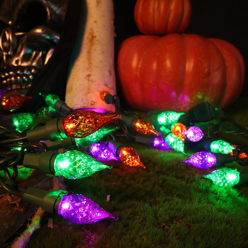 Halloween String Lights 19ft 70 LED Fairy Lights ETL Certified for Indoor Outdoor Patio Xmas Tree Party Decor Orange Purple Green Color Lights Halloween
