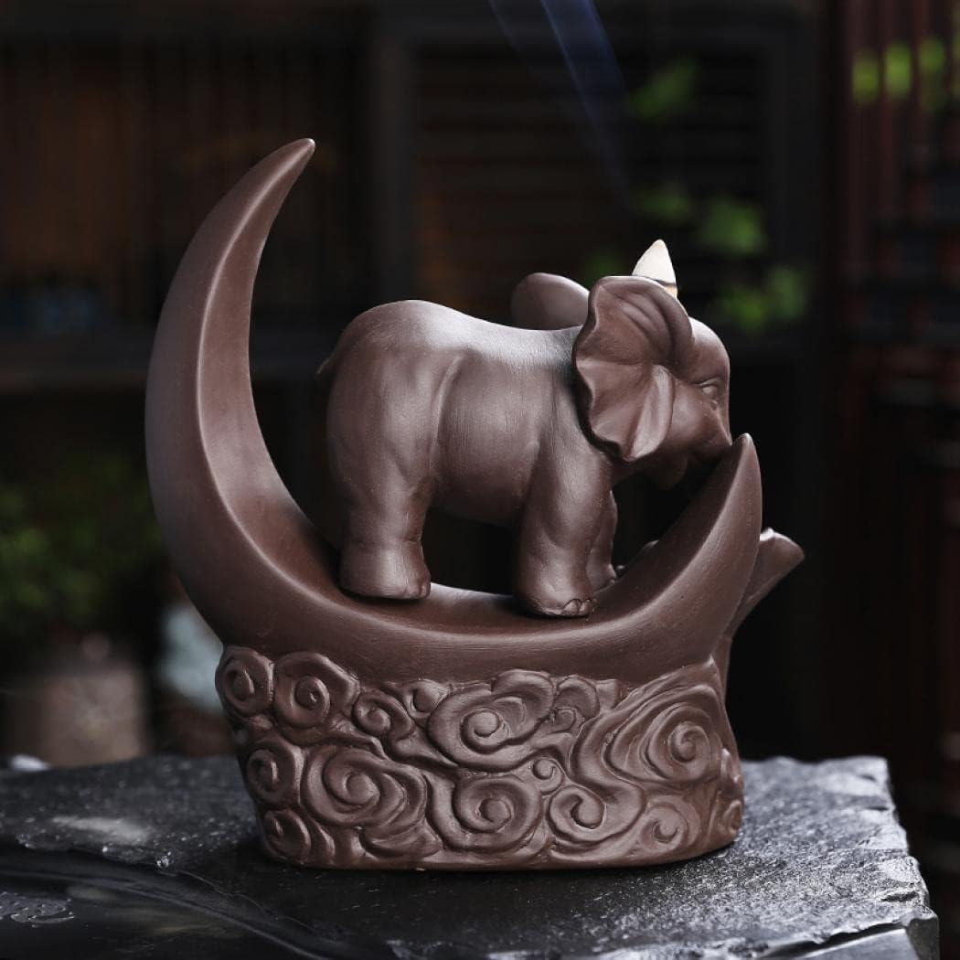 YYW Elephant Backflow Incense Burner with 20 Cones, 30 Sticks, Tweezer, Mat
