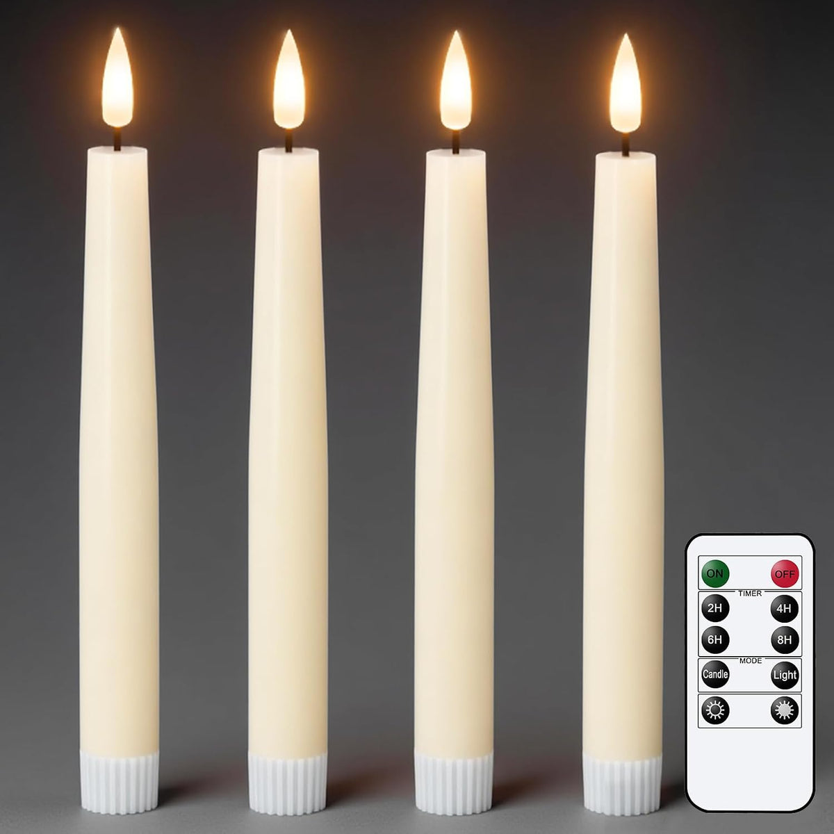 Flameless Taper LED Candles Battery Operated with Remote Timer, Ivory