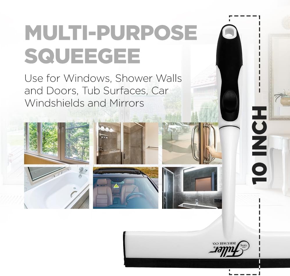 Fuller Brush Easy Grip Handheld Squeegee - for Shower Walls, Doors, Tub Surfaces, Windows, Mirrors & Vehicle Windshields - ThermoPlastic Rubber Blade - Comfort Grip Handle with Built-in Finger Groove
