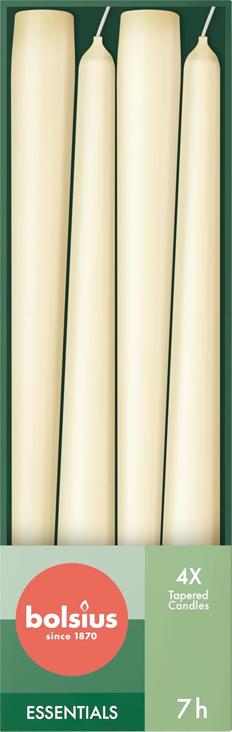 Bolsius Smooth Taper Candles - Ivory - Pack of 32 - Decorative Household Candles - Burning Time 7 Hours - Unscented - Contains Natural Vegan Wax - Without Palm Oil - 24.5 cm