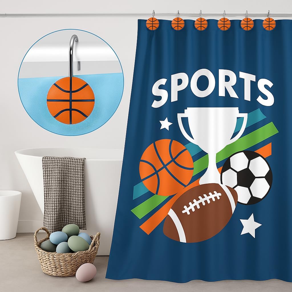 Basketball Shower Hooks 12 Pack, Court Style Bathroom Decor - Durable Stainless Steel Hooks, Gift for Sports Fans