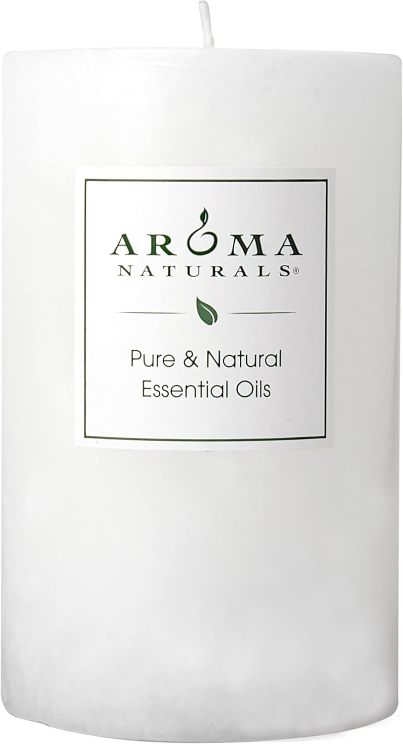 Aroma Naturals Patchouli and Frankincense Essential Oil White Scented Pillar Candle, Meditation, 2.5 inch x 4 inch