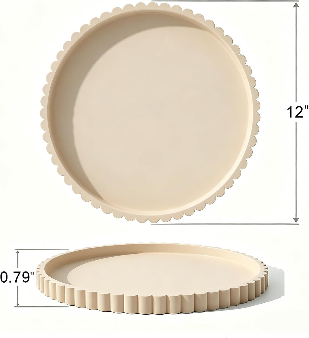 Nevado Round Scalloped Silicone Vanity Tray (Beige, 12")