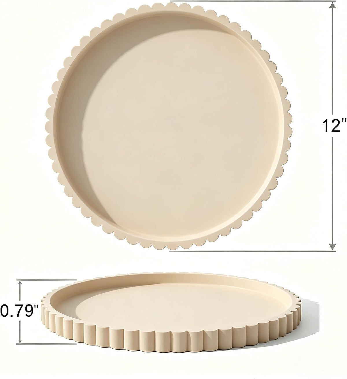 Nevado Round Scalloped Silicone Vanity Tray (Beige, 12")
