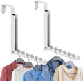 2 Pack Over The Door Hooks, 6 Hooks Foldable Door Hanger Clothes Drying Rack, Portable Space Saving Organizer for Entryway Bedroom Laundry Room Travel, White