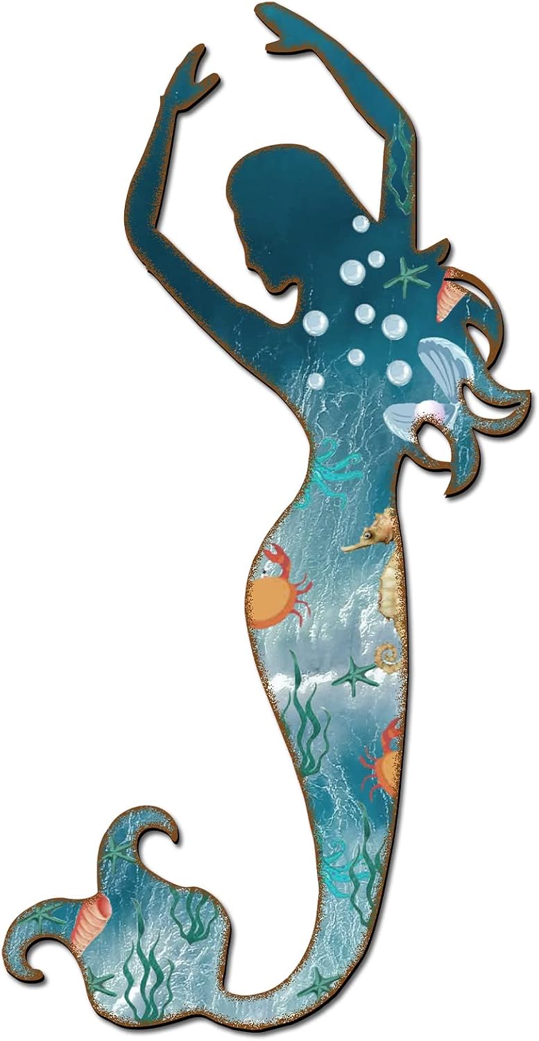 Demissle Metal Mermaid Wall Art Decor, 15 x 9.7 Inches, Stylish Style