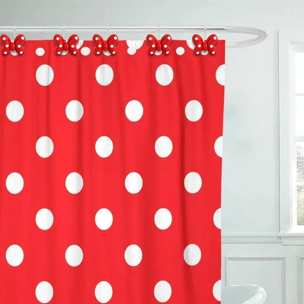 12-Piece Red Polka Dot Bow Bowknot Mouse Shower Curtain Hooks