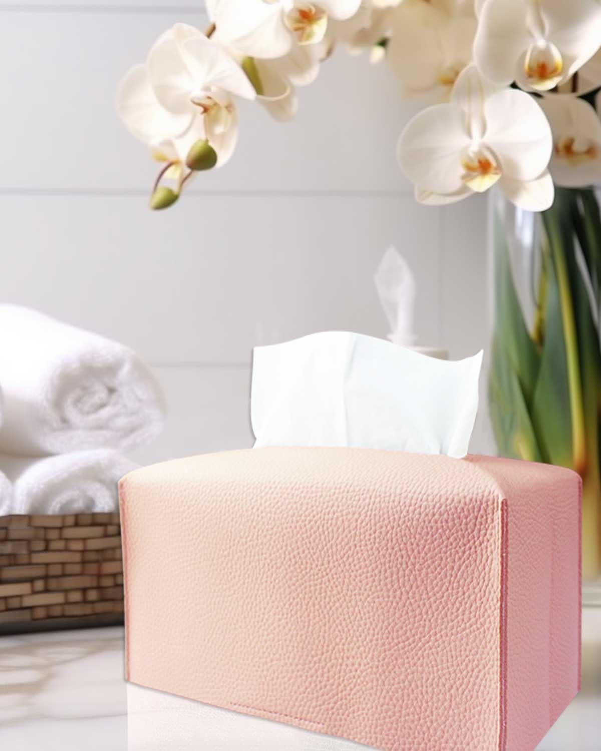 Pink Tissue Box Cover Rectangular - Plus Size Large Tissue Box Cover Rectangle [JESMINI] Faux Leather Tissue Box Holder Long for Extra Large Rectangle Facial Tissue Box