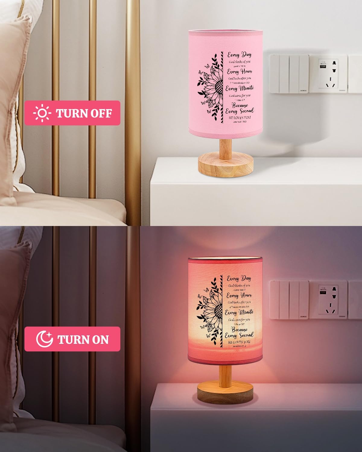 Christian Gifts for Women Table Lamp, Religious Gifts for Women with Bible Verse Prayer Inspirational Gift Fabric Lamp Spiritual Gifts for Friend (Pink)