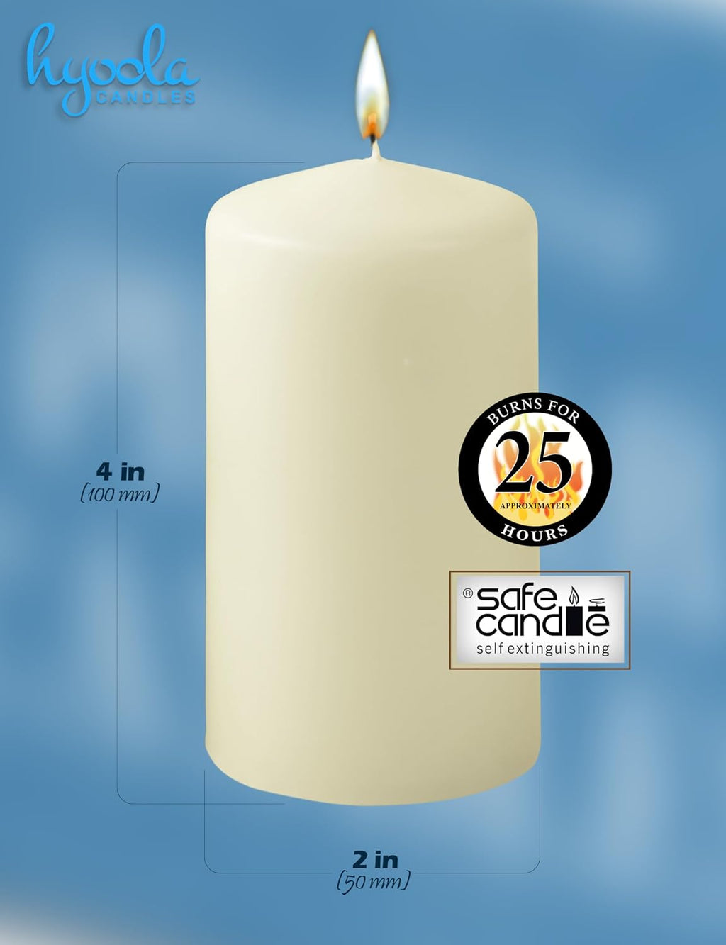 Hyoola Ivory Pillar Candles 2-inch x 4-inch - 24 Pack Unscented Bulk Pillar Candles - European Made