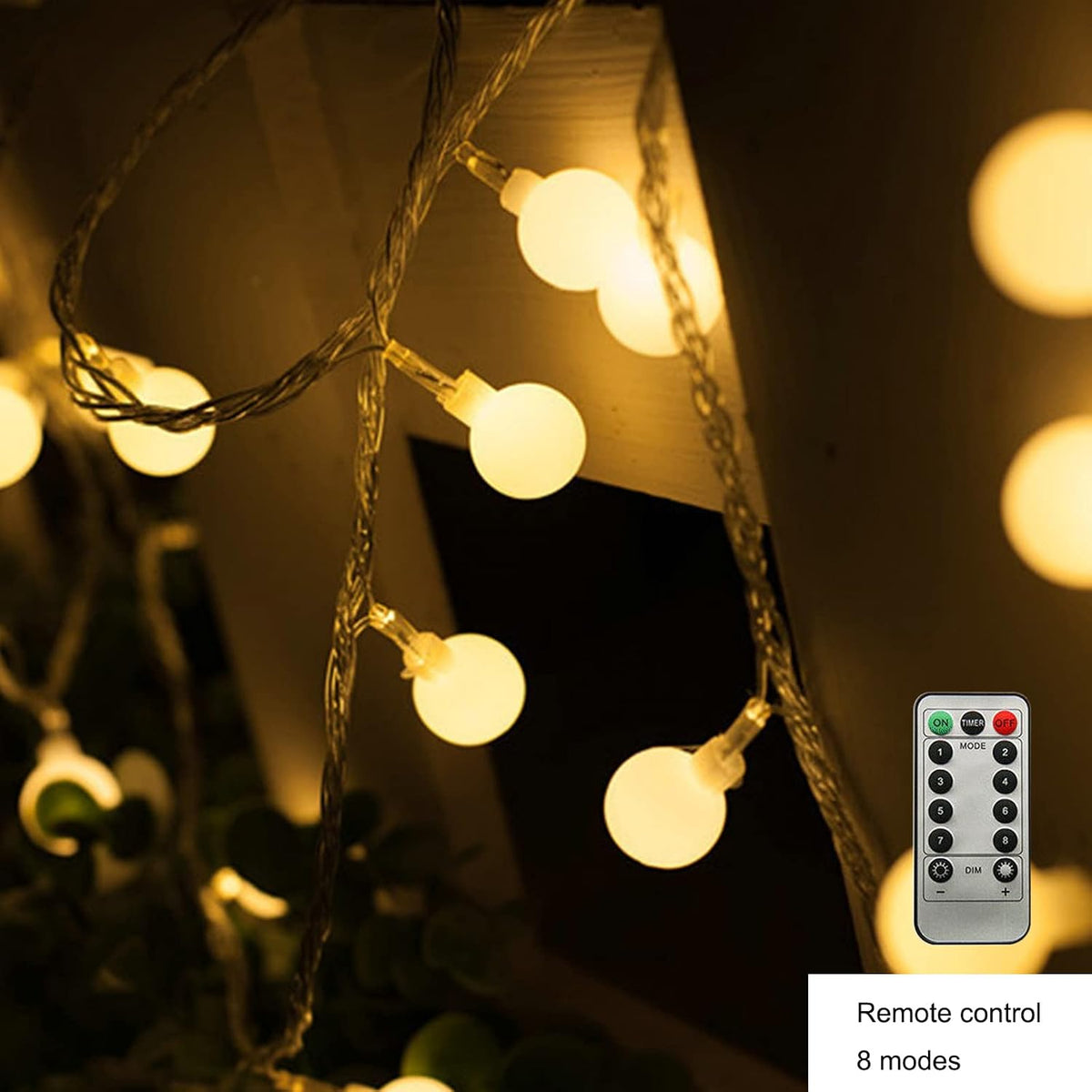 ZIMINGU LED Ball String Lights, 19.6FT 40LEDs Globe Waterproof Fairy String Lights with Remote Control USB Powered, Decorations for Indoor Party Wedding Christmas Tree Patio Balcony, Warm White