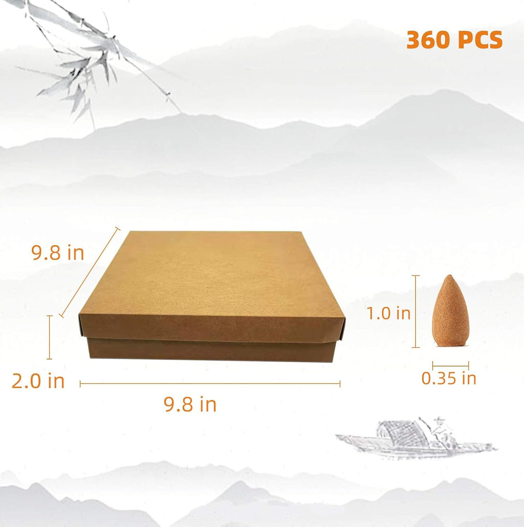 360 PCS Backflow Incense Cones 9 Kinds of Incense Cones for Waterfall Natural Scents for Backflow Incense Burner