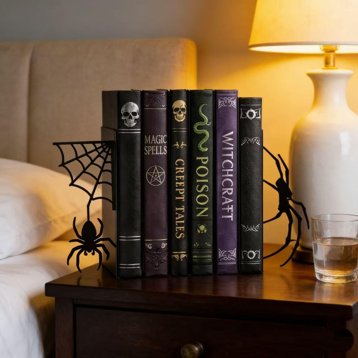 Spider Metal Bookends Set of 2 Stylish Gothic Design Black Spider and Web Bookends for Shelves Office Desk Home Decor Book Lovers Gift Reading Enthusiasts