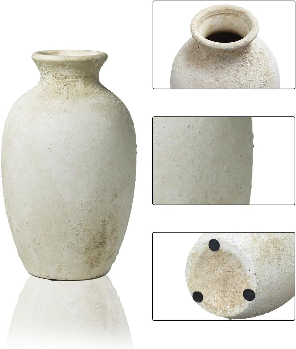 8.3 Inch Beige Ceramic Flower Vase, Rustic Farmhouse Bottle Vase
