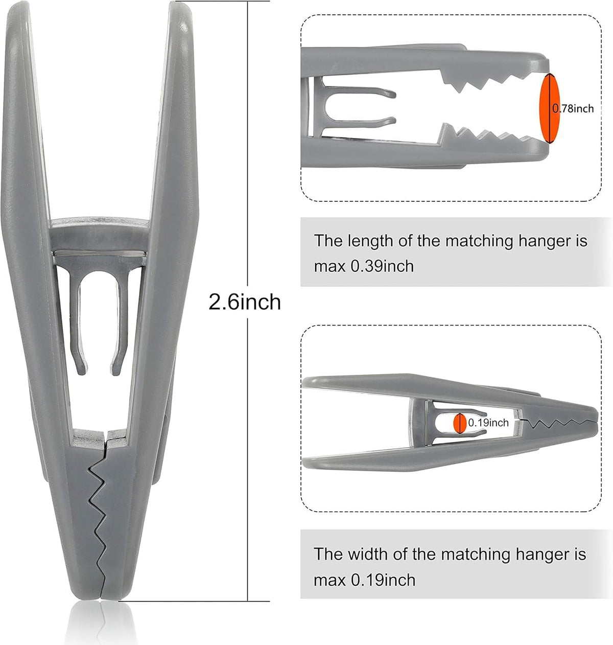 Tinfol 40pc Grey Plastic Hanger Clips - Strong Pinch Grip Clips for Use with Slim-line Clothes Velvet Hangers, Multi-Purpose Finger Clips for Home
