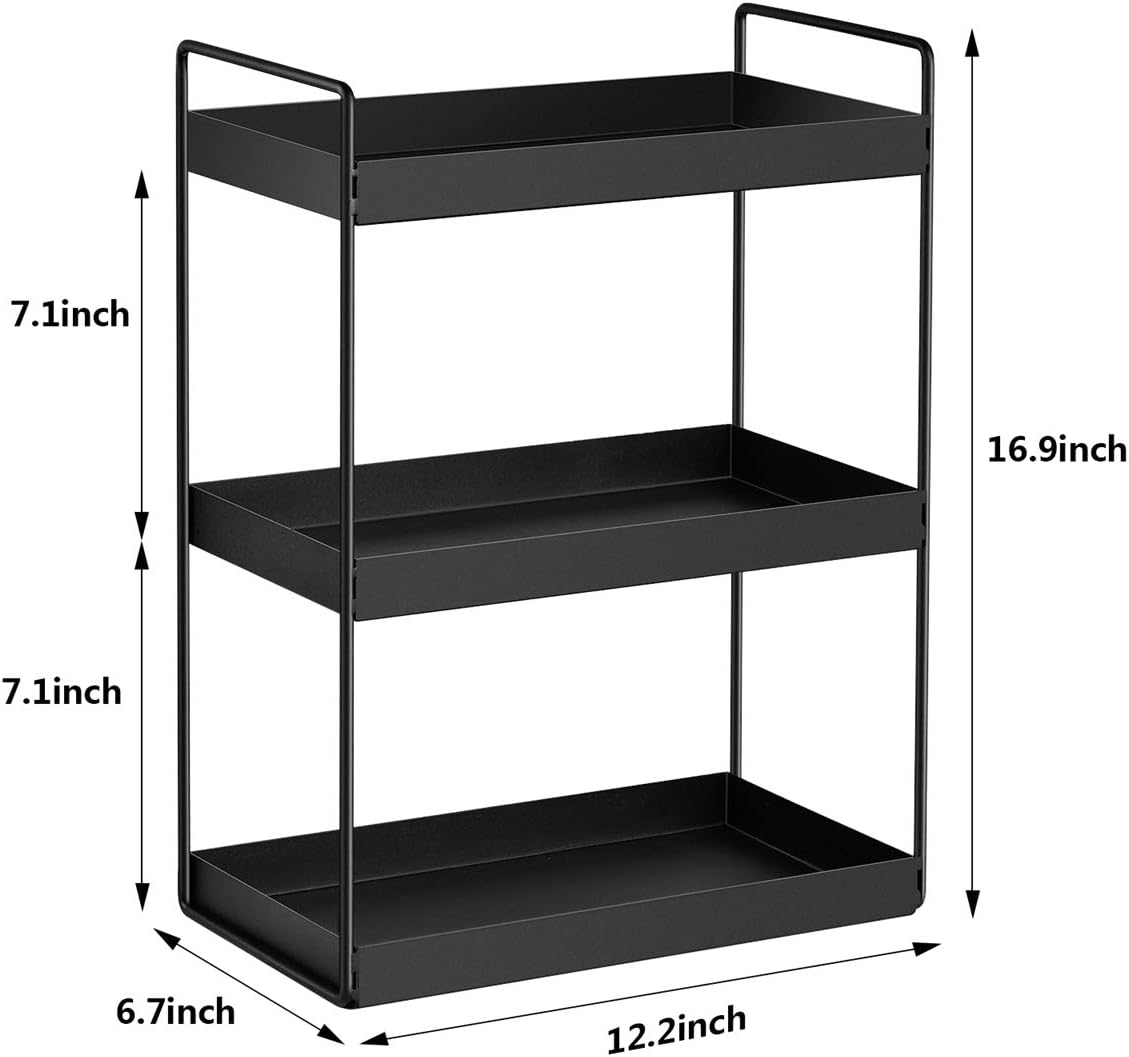 3-Tier Bathroom Countertop Organizer, Black, 12.2" L x 6.7" W x 16.9" H
