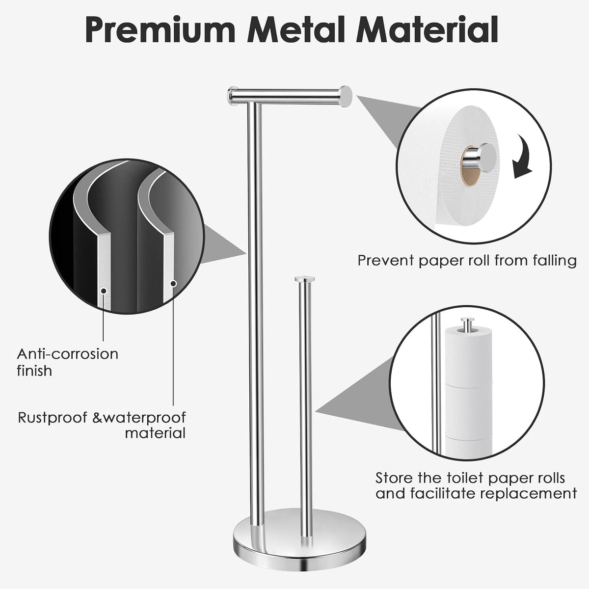 Toilet Paper Holder Stand, Chrome Bathroom Toilet Paper Stand,Large Reserve