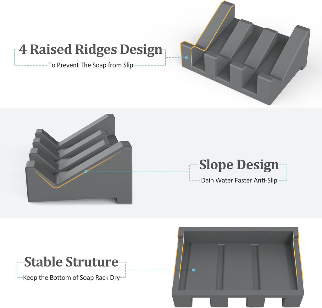 Silicone Soap Dish,1PCS Self Draining Bar Soap Holder for Shower,Dark Gray
