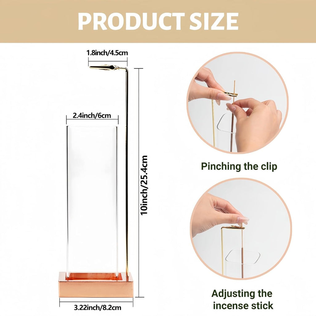Incense Holder, Metal Incense Holder for Sticks with Removable Glass Ash Catcher, Anti-Ash Incense Burner,Luxury Home Décor for Meditation Relaxation (Rose Gold)