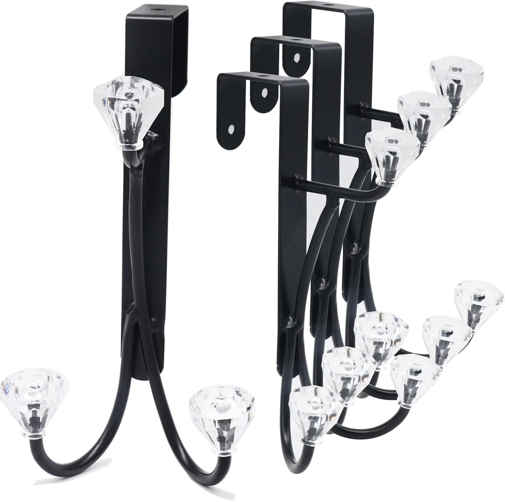 Over The Door Hook, Door Hanger Hook 3 Diamonds Hangers with Sturdy Metal for Hanging Clothes, Towels, Coats, Bags, Hats (Black 4 Pack)
