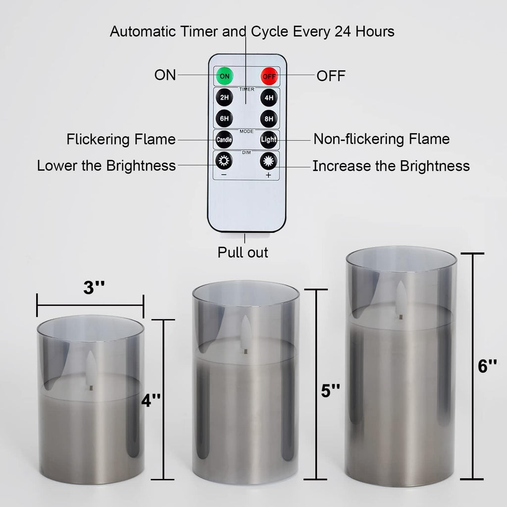 Amagic Gray Glass Flameless LED Candles Battery Operated with Remote Timer