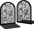 Bookends for Shelves, 2 Pcs Rose Flower Sword Design Book Ends Metal Decorative Bookends for Home Office and Library, Black