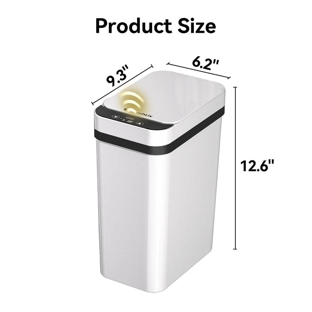 FRESHLIX 3 Pack Bathroom Trash Can 2.5 Gallon Small Touchless Automatic Motion Sensor Trash Cans Slim Waterproof Garbage Bin with Lid for Kitchen, Office, Bedroom White