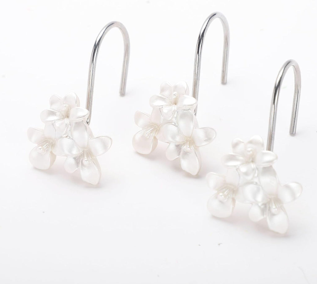 White Flower Shower Curtain Hooks Set of 12 White Decorative Rings
