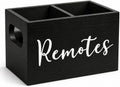 Wooden Remote Control Holder 2 Slots - Farmhouse TV Remote Caddy for Table, Nightstand, Couch - Solid Wood Organizer Box, Black