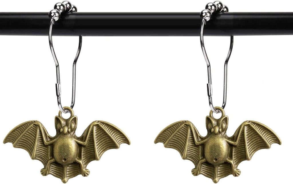 Set of 12 Bats Shower Curtain Hooks Rings Halloween Party Supplies Haunted House Decoration Stainless Steel Rustproof (Bronze-Bat)