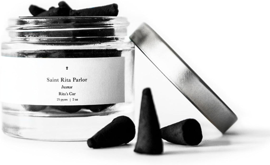 Saint Rita Parlor Scented Incense Cones – Luxury Cone Incense with Notes of Leather, Floral Musk & Tobacco, Handmade in the USA, Long-Lasting Burn, 25 Cones – Rita’s Fragrance